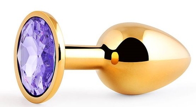 Золотистая анальная пробка с фиолетовым стразом - 7,2 см. - фото, цены