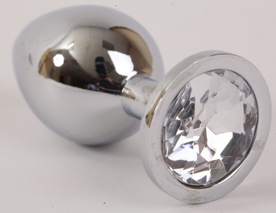 Серебристая анальная пробка с прозрачным стразом - 9,5 см. - фото, цены
