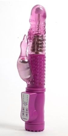 Розовый вибромассажёр с ротацией и клиторальным хвостом - 21,5 см. - фото, цены