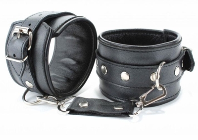 Черные кожаные наручники с металлическими клепками - фото, цены