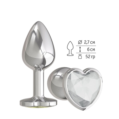 Серебристая анальная втулка с прозрачным кристаллом-сердцем - 7 см. - фото, цены