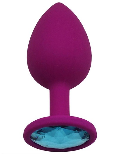 Пурпурная анальная пробка с голубым кристаллом - 8,4 см. - фото, цены