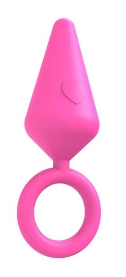 Розовая конусовидная анальная пробка с колечком-ограничителем - 9 см. - фото, цены