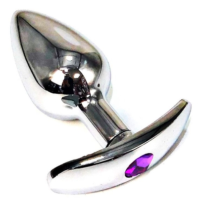 Серебристая анальная пробка для ношения с фиолетовым кристаллом - 6 см. - фото, цены
