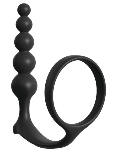 Черная анальная цепочка с эрекционным кольцом Ass-gasm Cockring Anal Beads - фото, цены