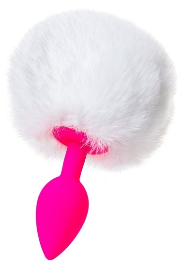 Розовая анальная втулка Sweet bunny с белым пушистым хвостиком - фото, цены