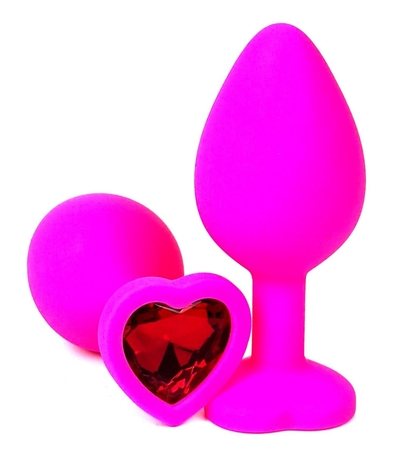 Розовая силиконовая пробка с красным кристаллом-сердцем - 8 см. - фото, цены
