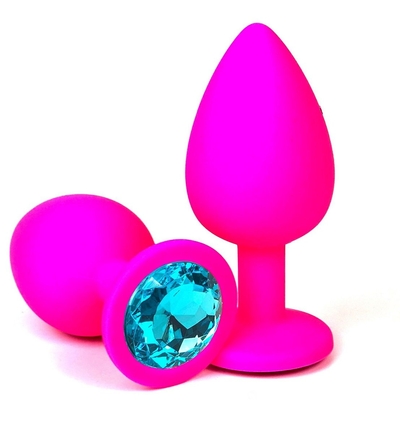 Розовая силиконовая пробка с голубым кристаллом - 6,8 см. - фото, цены