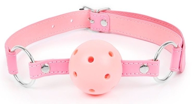 Розовый кляп-шарик на регулируемом ремешке с кольцами - фото, цены