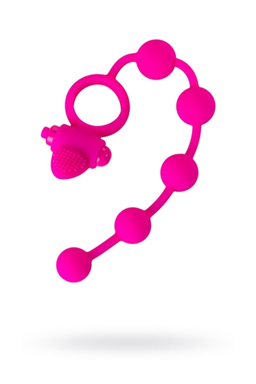 Розовое эрекционное виброкольцо Posedon с анальной цепочкой - фото, цены