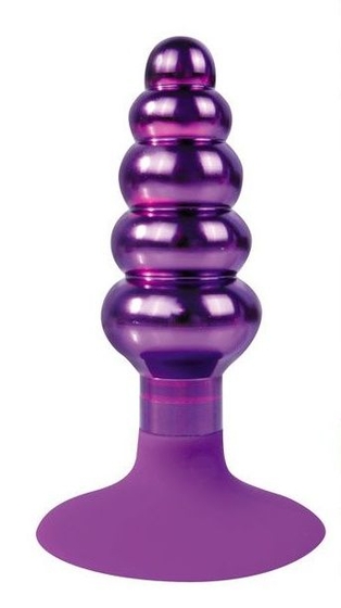Фиолетовая анальная пробка-елочка с круглым ограничителем - 10 см. - фото, цены