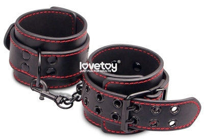 Черные наручники Bondage Fetish Pleasure Handcuffs с контрастной строчкой - фото, цены