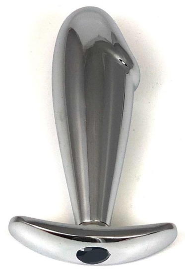 Серебристая анальная пробка-фаллос с черным кристаллом – 9,5 см. - фото, цены