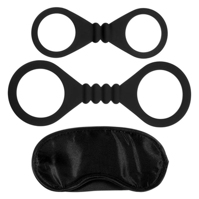 Черный набор для бондажа Bound To Please Blindfold Wrist And Ankle Cuffs - фото, цены