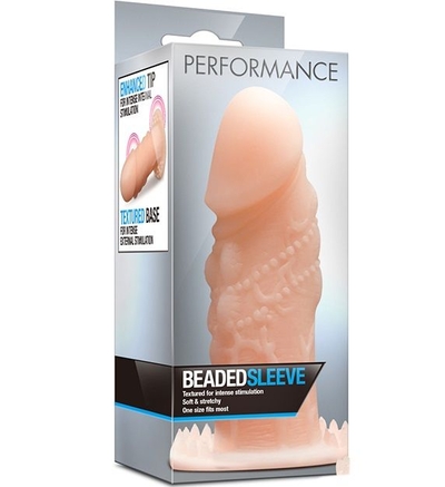Телесная насадка на пенис Performance Beaded Sleeve - 12 см. - фото, цены