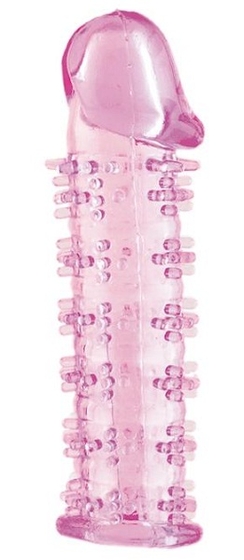 Гелевая розовая насадка на фаллос с шипами - 12 см. - фото, цены
