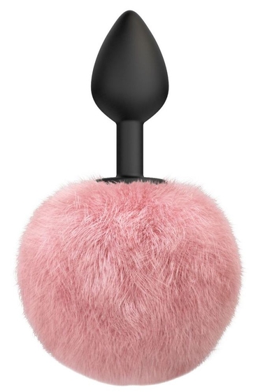 Черная анальная пробка с розовым пушистым хвостиком Fluffy - фото, цены
