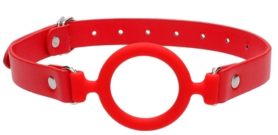 Красный кляп-кольцо с кожаными ремешками Silicone Ring Gag with Leather Straps - фото, цены