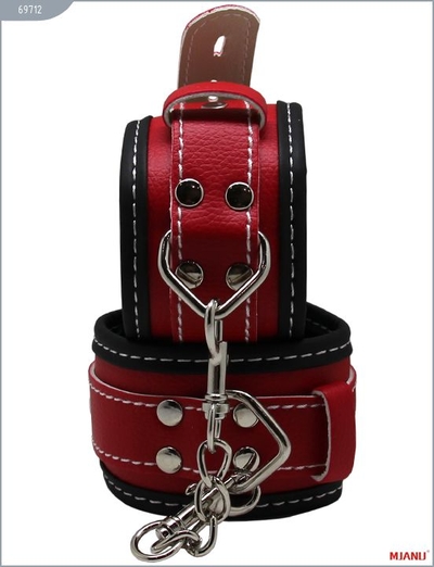 Чёрно-красные наручники на мягкой подкладке с фиксацией - фото, цены