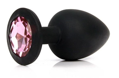 Чёрная силиконовая пробка с розовым кристаллом размера S - 6,8 см. - фото, цены