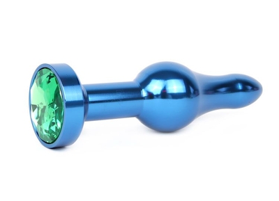 Удлиненная шарикообразная синяя анальная втулка с зеленым кристаллом - 10,3 см. - фото, цены