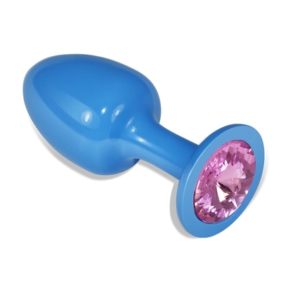 Голубая анальная втулка с розовым кристаллом - 8,2 см. - фото, цены