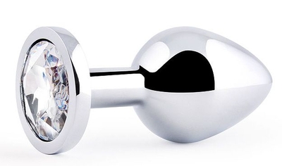 Анальная пробка Silver Plug Medium с прозрачным кристаллом - 8,2 см. - фото, цены