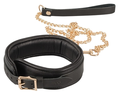 Черный кожаный ошейник Leather Collar and Leash с поводком - фото, цены