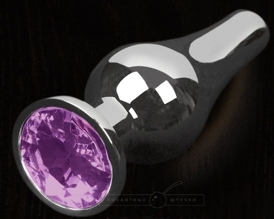 Серая анальная пробка с фиолетовым кристаллом - 12 см. - фото, цены