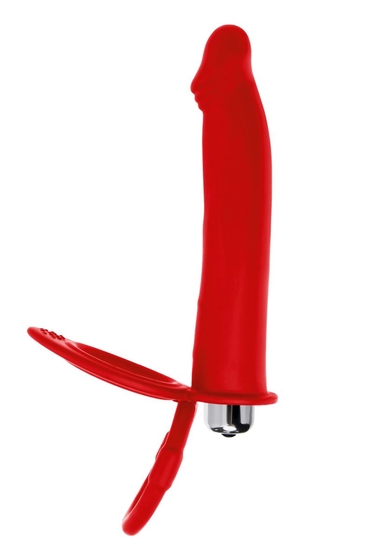 Красная насадка на пенис для двойного проникновения - 19 см. - фото, цены