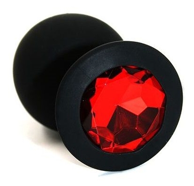 Чёрная силиконовая анальная пробка с красным кристаллом - 7 см. - фото, цены