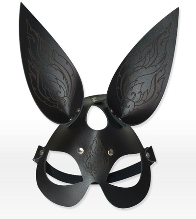 Чёрная кожаная маска с длинными ушками и эффектом тату - фото, цены