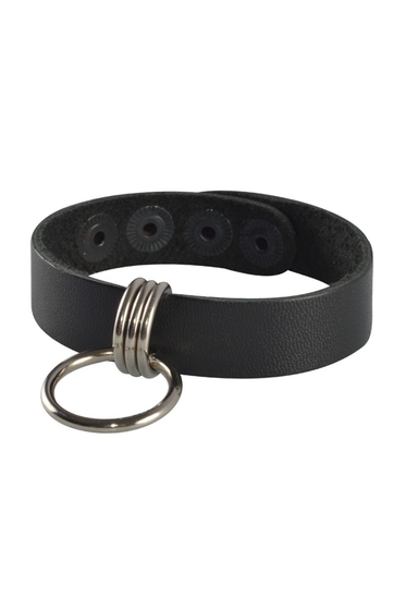 Черный кожаный браслет с подвесным колечком - фото, цены