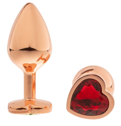 Золотистая анальная пробка Oyo с красным кристаллом-сердцем - 7,3 см. - фото, цены