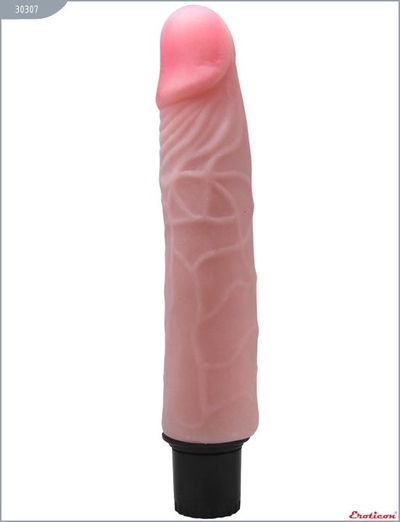 Телесный вибратор с розовой головкой из ультраскин - 20 см. - фото, цены