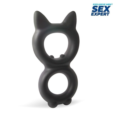 Черное двойное эрекционное кольцо с кошачьими ушками - фото, цены