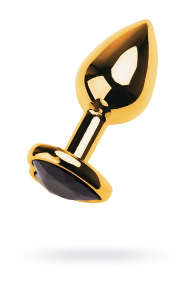Золотистая анальная пробка с чёрным стразом в форме сердца - 9,5 см. - фото, цены