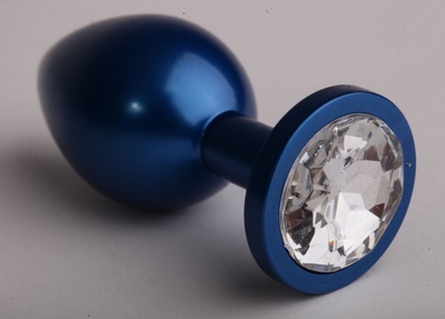Синяя анальная пробка с прозрачным кристаллом - 8,2 см. - фото, цены