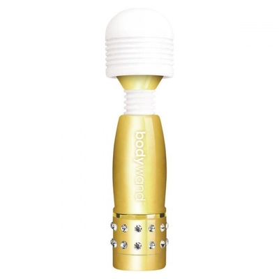 Золотистый жезловый мини-вибратор с кристаллами Mini Massager Gold Edition - фото, цены