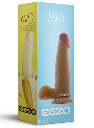 Телесный фаллоимитатор Mad Banana с мошонкой и подошвой-присоской - 21,5 см. - фото, цены