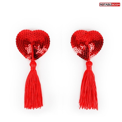 Красные текстильные пестисы в форме сердечек с кисточками - фото, цены
