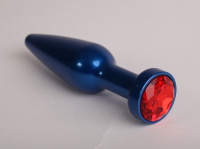 Синяя анальная пробка с красным кристаллом - 11,2 см. - фото, цены