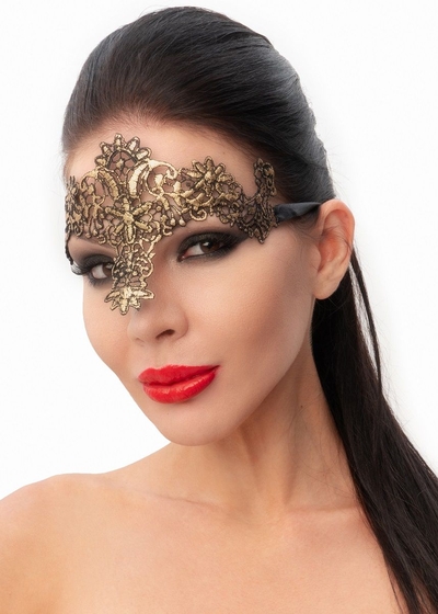 Стильная золотистая женская карнавальная маска - фото, цены