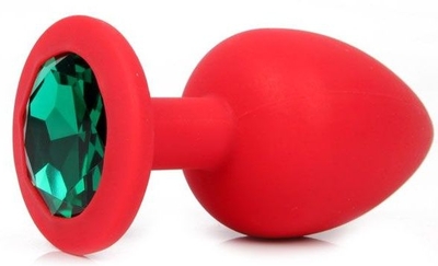 Красная анальная пробка с зеленым кристаллом - 9,5 см. - фото, цены