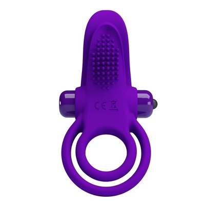 Фиолетовое силиконовое эрекционное кольцо с вибрацией и подхватом мошонки - фото, цены