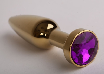 Золотистая анальная пробка с фиолетовым кристаллом - 11,2 см. - фото, цены