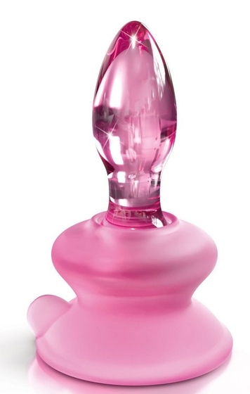Розовая стеклянная пробка Icicles №90 с силиконовой присоской - 8 см. - фото, цены
