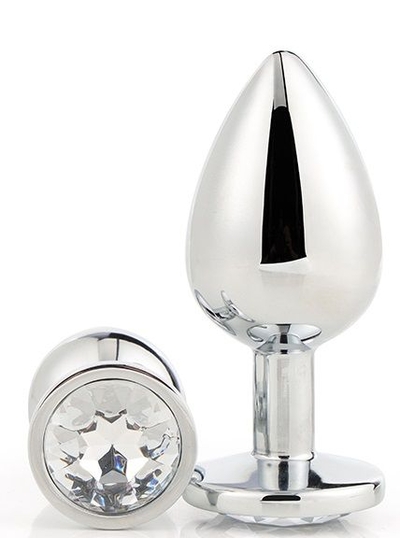 Серебристая анальная втулка с прозрачным кристаллом - 7,1 см. - фото, цены