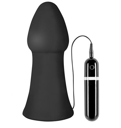 Большая чёрная вибропробка Menzstuff Vibrating Buttcrasher Coned - 20 см. - фото, цены