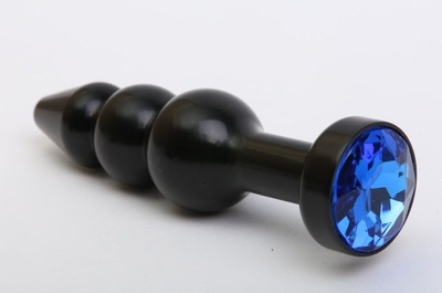 Чёрная анальная ёлочка с синим кристаллом - 11,2 см. - фото, цены
